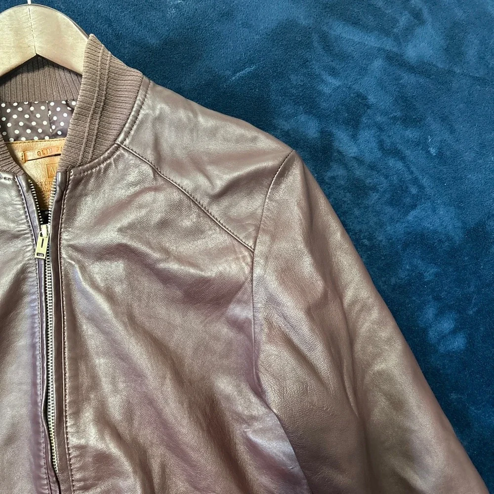 Arturo Calle Mens‎ Brown Leather Bomber Jacket Size S $350 Brown Slim Fit Flight